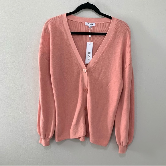 525 America Sweaters - 525 America Button Front Cardigan Soft Pink Salmon 100% Cotton NWT Sz XS